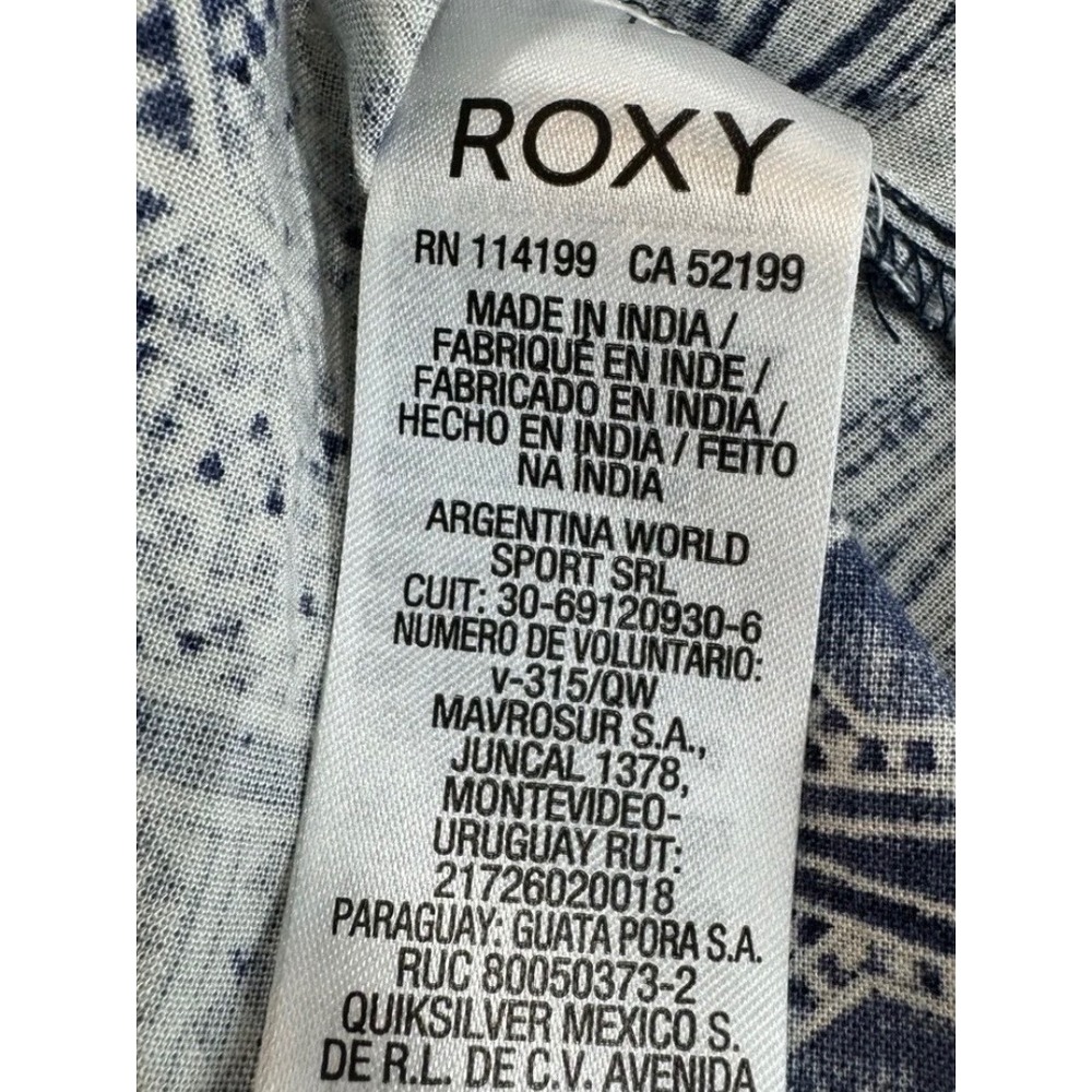Roxy Blue White Geometric Tribal Cold Shoulder Lace Trim Shift Dress Small - Picture 6 of 6